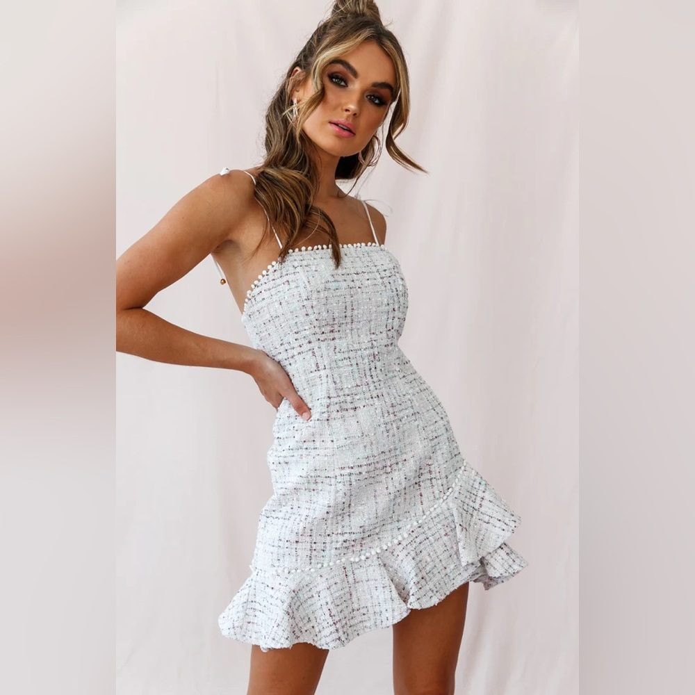SAINTS + SECRETS | Tweed Ruffle Mini Dress | Size S